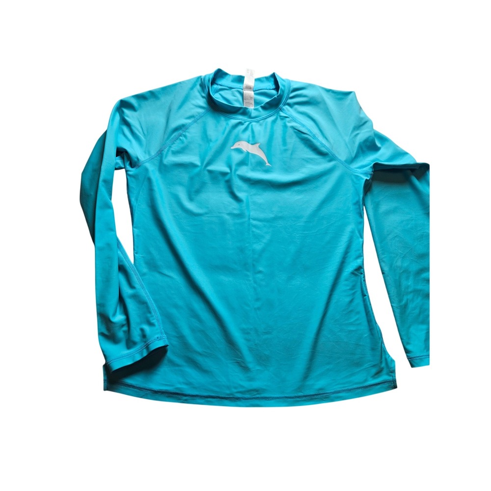 Halcurt Womens Turquoise Blue Long Sleeve Rash Guard Dolphin Swim Shirt Size M